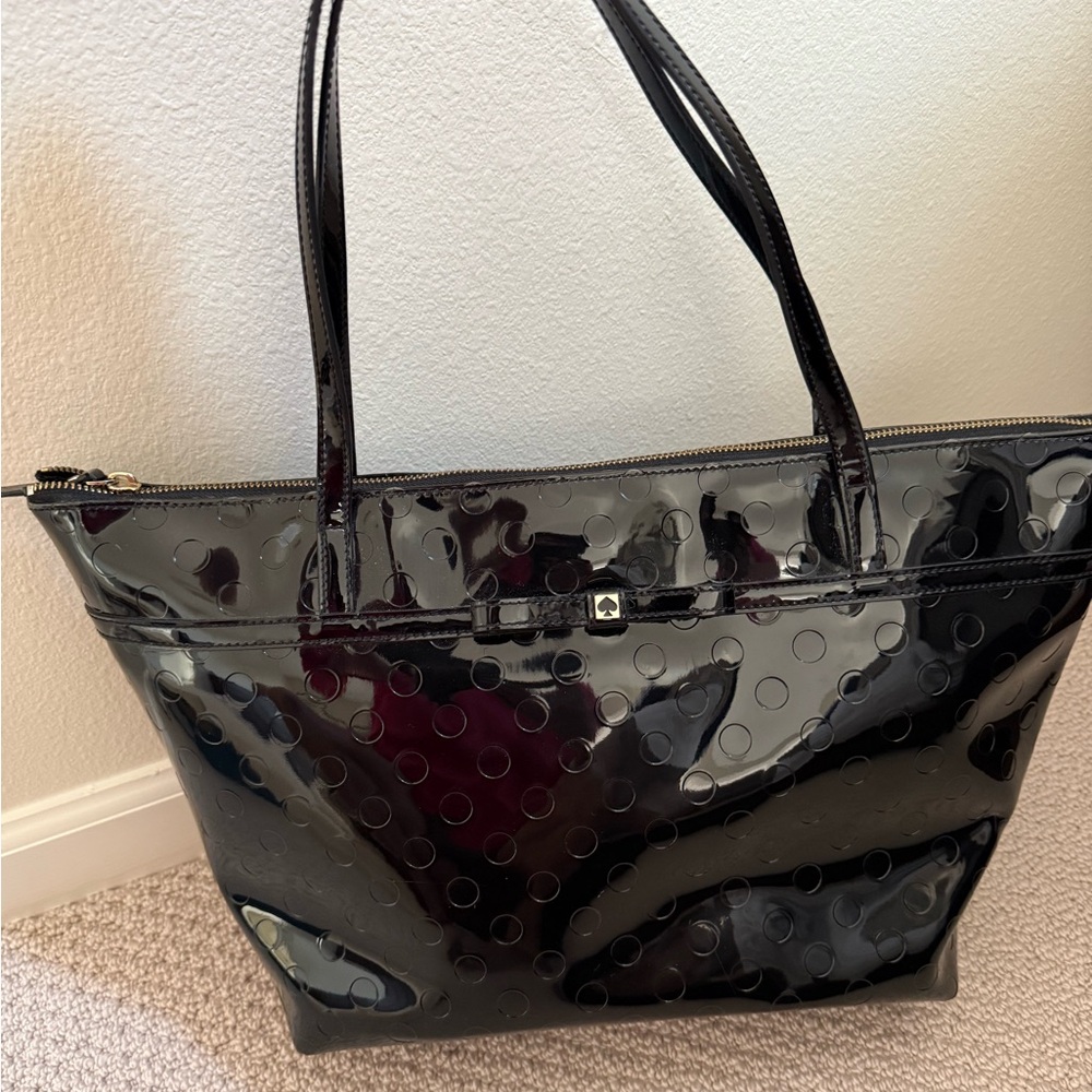 Kate Spade Polka Dot Black Patent Leather Tote Bag